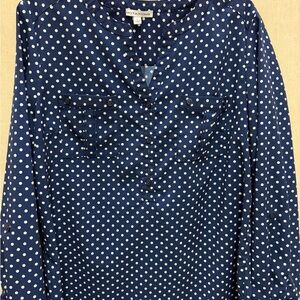 Notations Navy and White Polka Dot Blouse